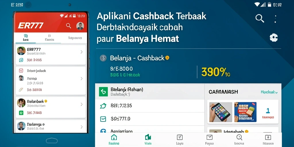 Antarmuka aplikasi ER777 yang menampilkan berbagai penawaran cashback.