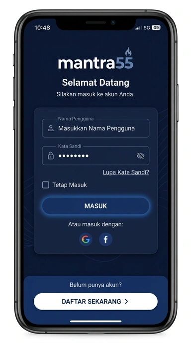 Tampilan halaman login mantra55